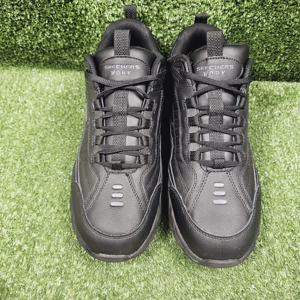 Skechers Work Soft Stride Black Leather Athletic Comfort Sneakers Mens Size 10.5